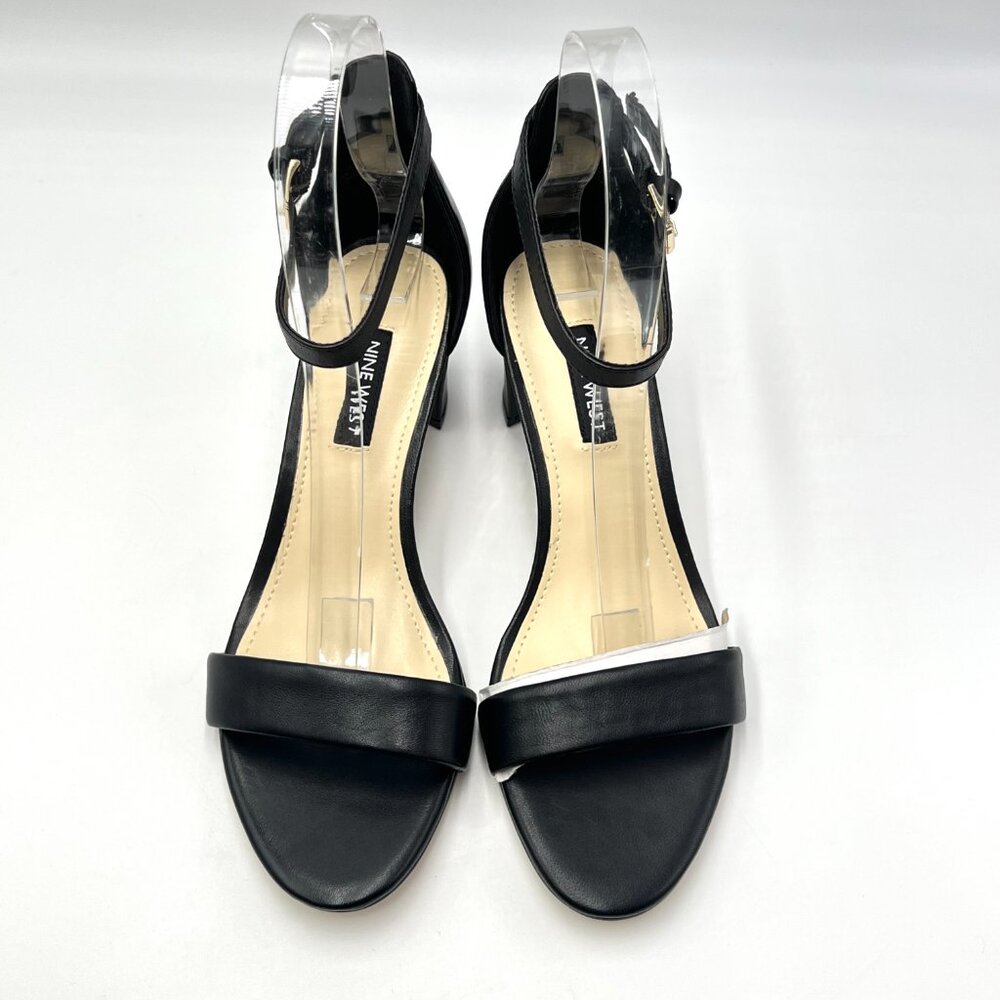 Nine West Womens 6.5 Pruce Black Leather Classic Block Heel Sandals Heels‎ Shoes - Picture 3 of 15